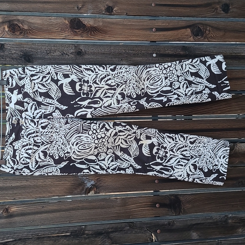 NORDSTORM CABI Serengeti Cropped Pants 2 DARK Brown Cream Jungle Print Ankle - Picture 2 of 16
